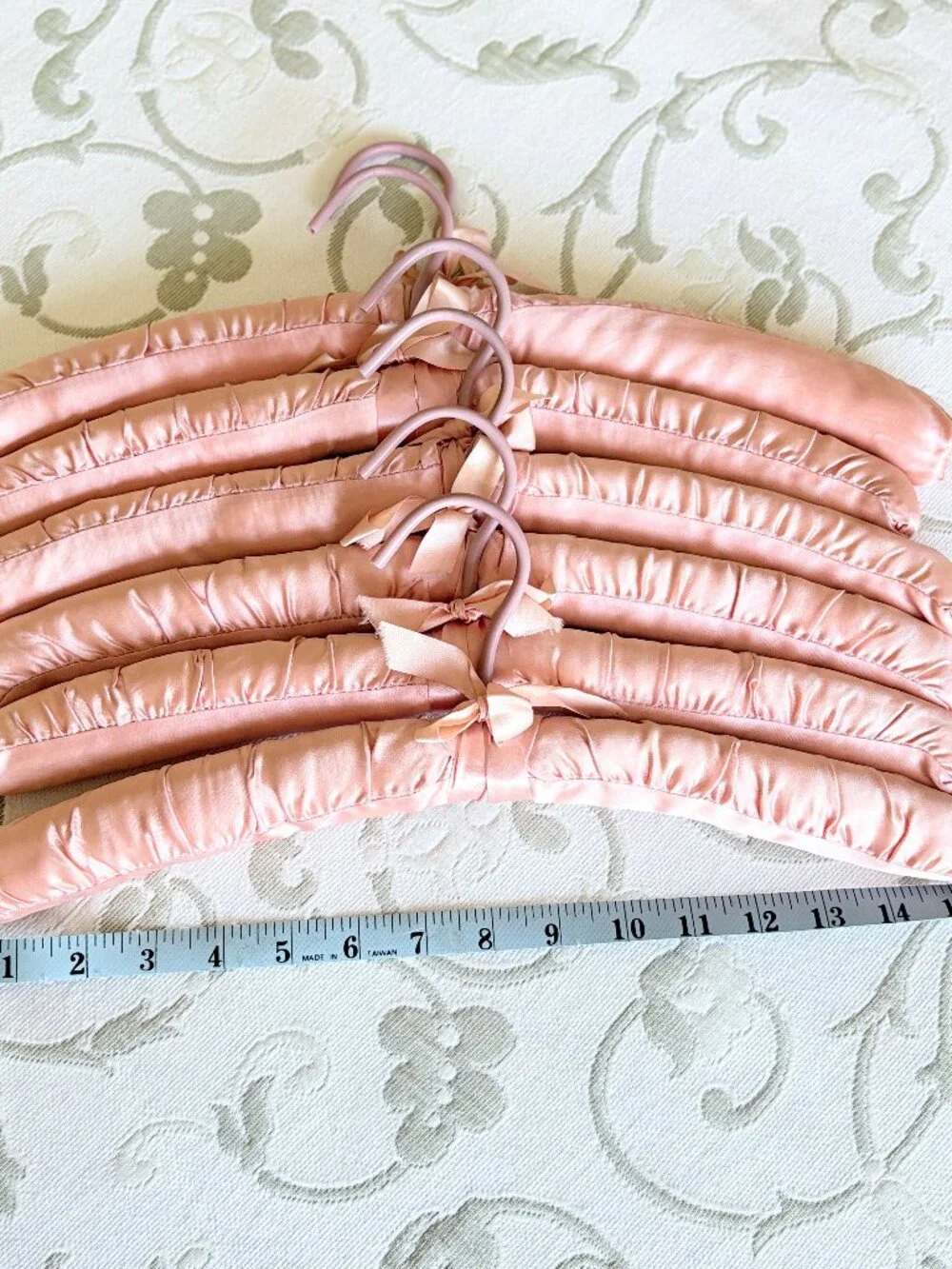 Set of 6 Elegant Satin Padded Hangers Ribbon & Bow Accent NOS